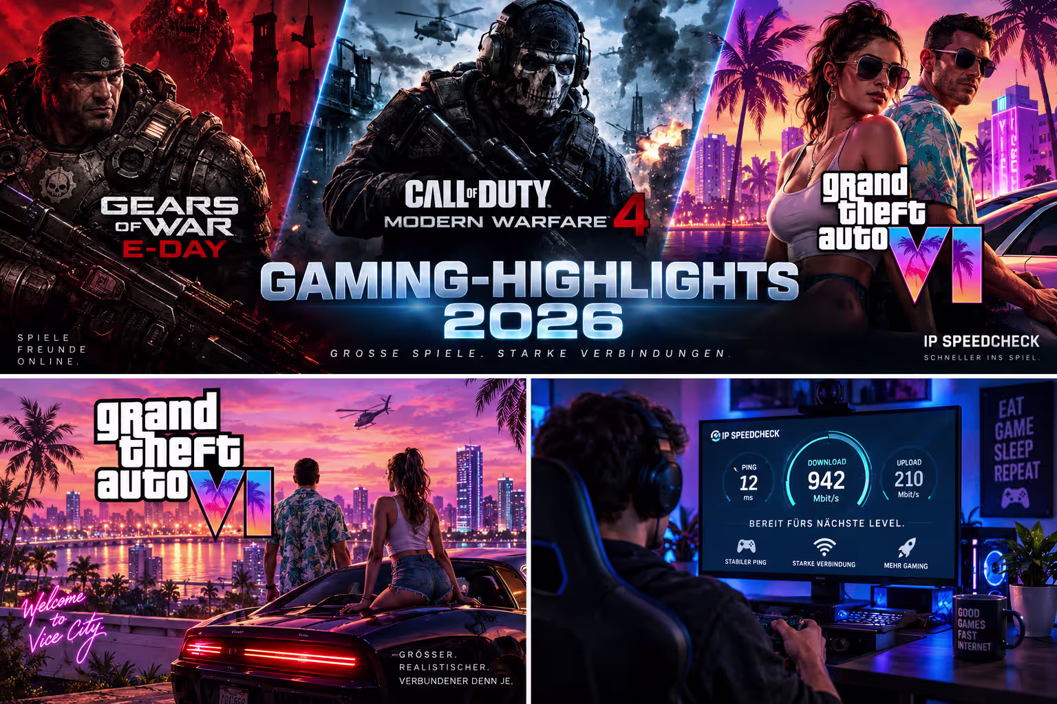 Schnelle Internetverbindung, niedriger Ping und Speedtest für Online-Gaming